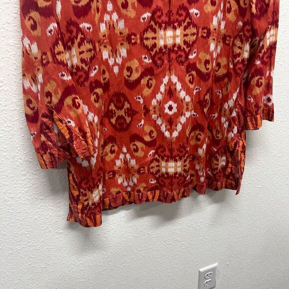 Soft Surroundings Orange Red Sequin 3/4 Sleeve Tunic Viscose Top Size L - Picture 3 of 12